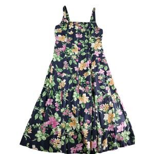 Old Navy Dress Womens Medium Navy Hawaiian Floral Tank Sweetheart Ruched NWT